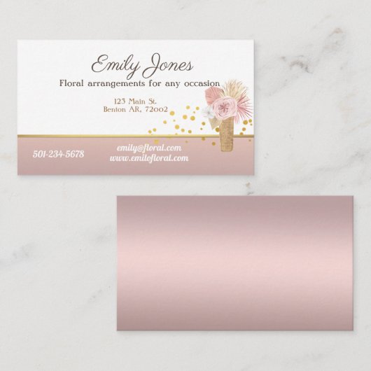 Fleurs cartes de visite fleuris, rose et or (Devant / Derrière)