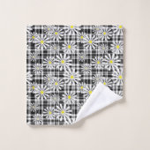 Fleurs chamomiques blanches sur à damiers noir bla (Gant de toilette)