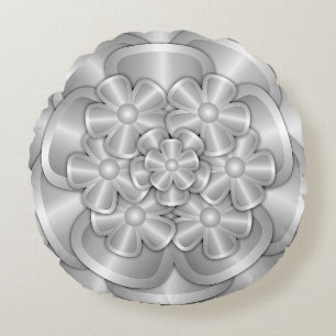 Fleurs Chrome - Coussin Argent Rond