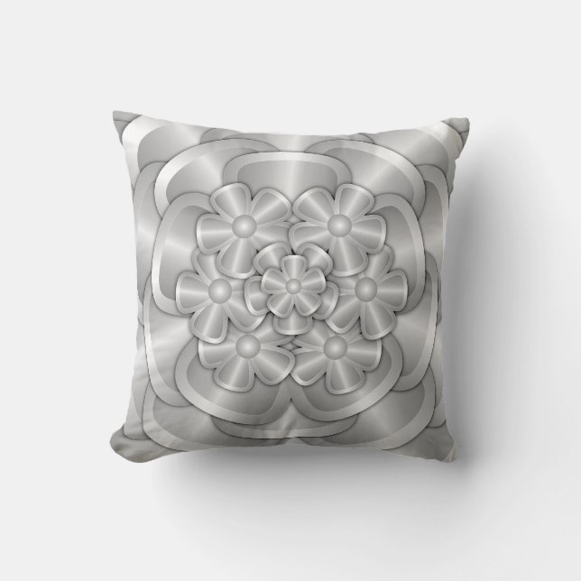 Fleurs Chrome - Oreiller à lancer en argent (Recto)