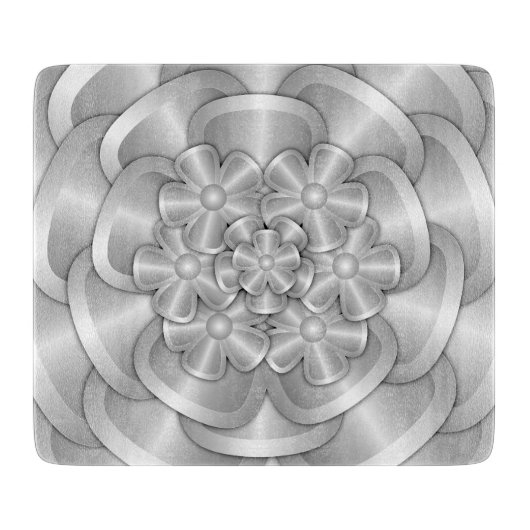 Fleurs Chrome - Planche à découper en argent (Devant)