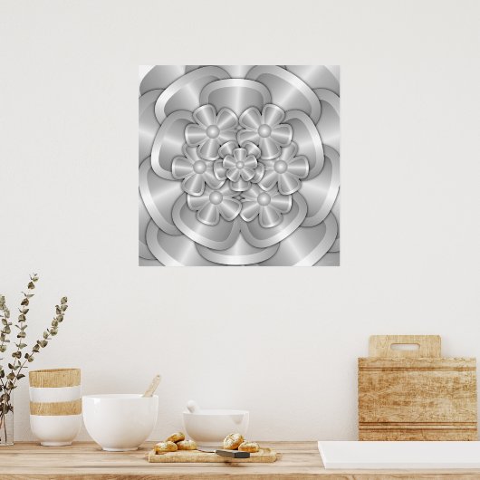 Fleurs Chrome - Poster Argent (Cuisine)