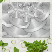 Fleurs Chrome - Serviette de cuisine en argent (Plié)