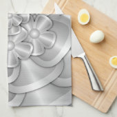 Fleurs Chrome - Serviette de cuisine en argent (Quart Plié)