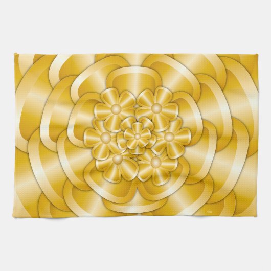 Fleurs Chrome - Serviette de cuisine or (Horizontal)