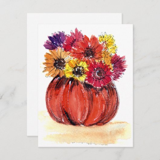 Fleurs citrouilles Note Carte blanche à l'intérieu (Devant / Derrière)