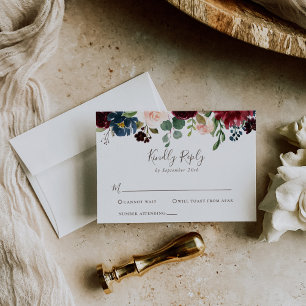 Fleurs classiques fantaisie Mariage Carte RSVP