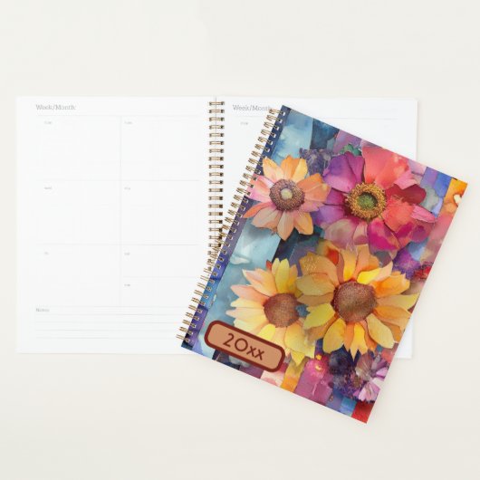 Fleurs Collage Papier Torn 20XX Spiral Planner (Devant avec enveloppe)