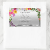 Fleurs colorées Argent Monogramme Étiquettes de pr (Sac)