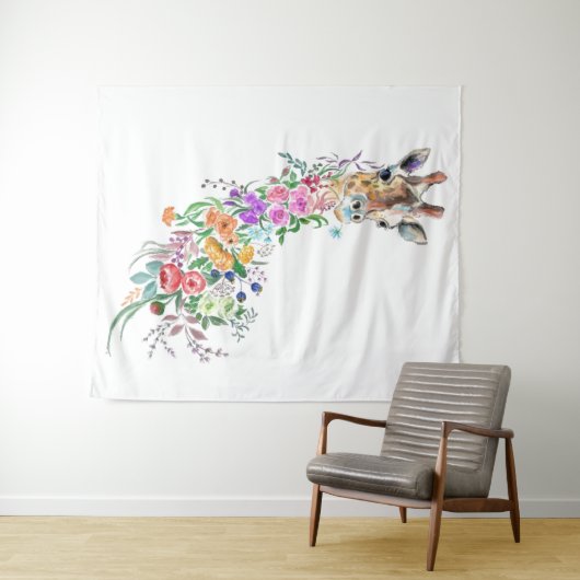 Fleurs colorées Bouquet Giraffe Tapisserie Printem (En situation (horizontale))