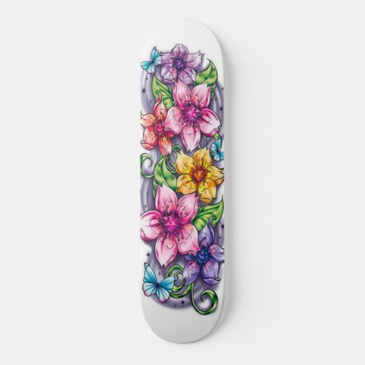 Fleurs colorées cool Planche à papillon Skateboard (Recto)
