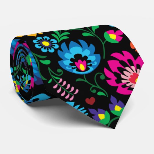 Fleurs colorées, cravate de style noir (Roulé)