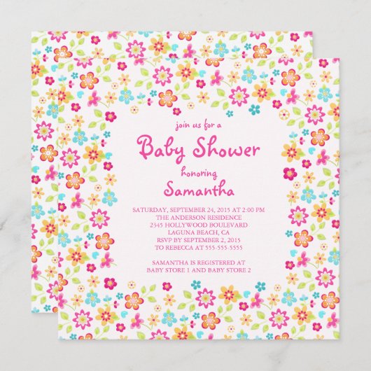 Fleurs colorées Dainty Baby Shower Invitations (Devant / Derrière)