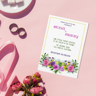 Fleurs colorées Faire-part de mariage cadre doré