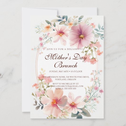 Fleurs colorées Fête des mères Brunch Invitation (Devant)