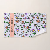 Fleurs Colorées, Fond Bleu, Orange (Serviette à main)