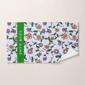 Fleurs Colorées, Fond Bleu, Vert (Serviette à main)