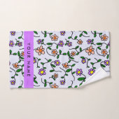 Fleurs Colorées, Fond Bleu, Violet (Serviette à main)