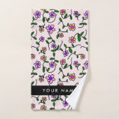 Fleurs Colorées, Fond Rose, Noir (Serviette à main)
