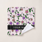Fleurs Colorées, Fond Rose, Noir (Gant de toilette)