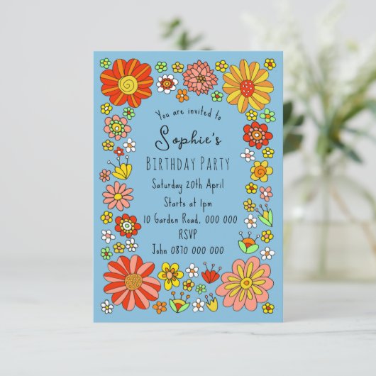 Fleurs colorées Invitation Anniversaire (Debout devant)