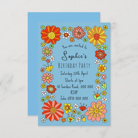 Fleurs colorées Invitation Anniversaire (Devant / Derrière)