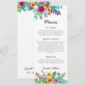 Fleurs colorées Menu plat Mariage (Devant / Derrière)