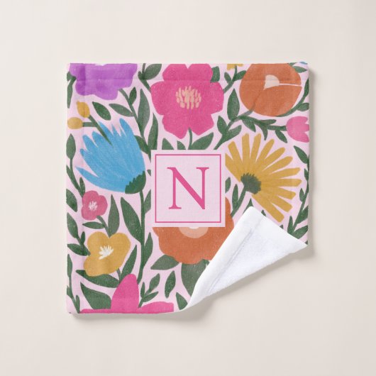 Fleurs colorées mignonnes Filles Monogramme (Gant de toilette)