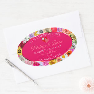 Fleurs colorées Produit rose Étiquette Coeurs Bijo