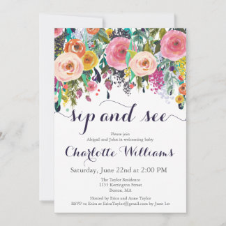 Fleurs colorées Sip et voir les cartes d'invitatio