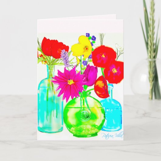 Fleurs colorées sur carte de note vierge (Devant)