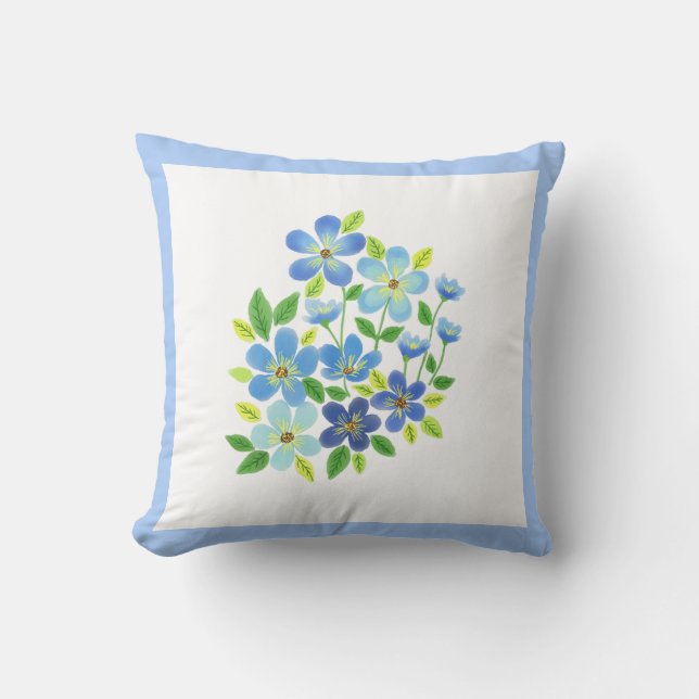 Fleurs Cosmos Bleu / Coussin jeté floral (Recto)
