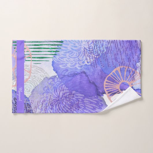 FLEURS COULEUR D'EAU POURPLE (Serviette à main)