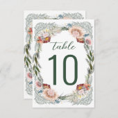 Fleurs croisées Boho Green Blanc Numéro de table (Devant / Derrière)