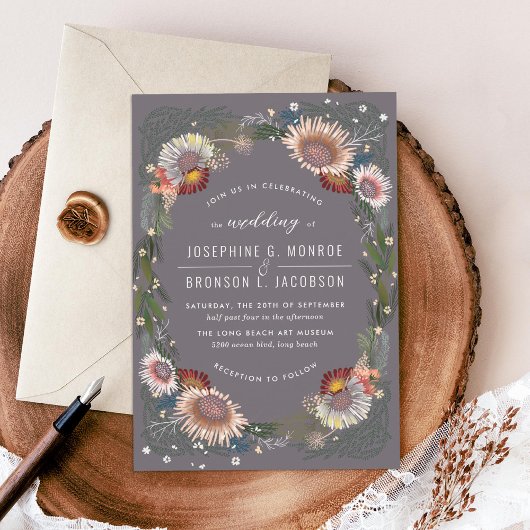 Fleurs croisées Faire-part de mariage violet