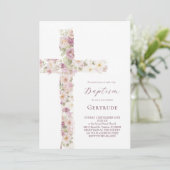 fleurs croix Baptême fille Invitation (Debout devant)