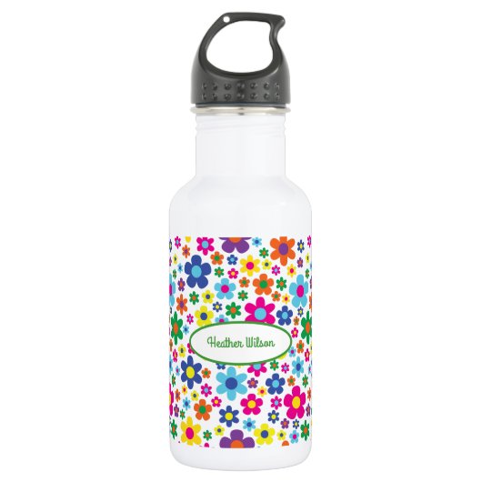 Fleurs Cute Kids Bouteille d'eau avec nom (Devant)