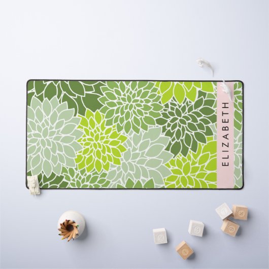 Fleurs Dahlia Vertes, Motif Floral, Votre Nom (Tableau pour enfants)