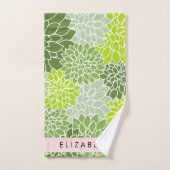 Fleurs Dahlia Vertes, Motif Floral, Votre Nom (Serviette à main)