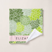 Fleurs Dahlia Vertes, Motif Floral, Votre Nom (Gant de toilette)