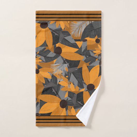 Fleurs Daisées Orange, Gris Tan (Serviette à main)