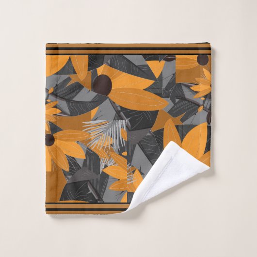 Fleurs Daisées Orange, Gris Tan (Gant de toilette)