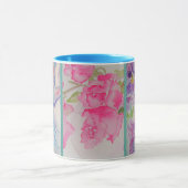 Fleurs d'amour Floral Aquarelle Turquoise Blue Mug (Centre)