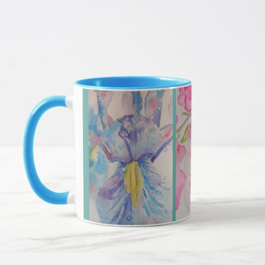 Fleurs d'amour Floral Aquarelle Turquoise Blue Mug (Gauche)