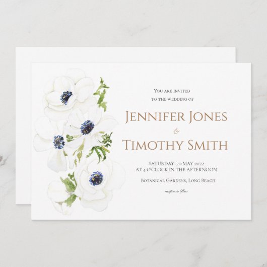 Fleurs d'anémone blanc faire-part de mariage (Devant / Derrière)