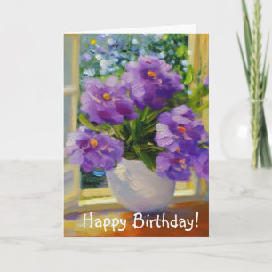Fleurs Dans La Fenêtre Carte Anniversaire
