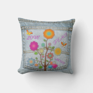 Fleurs dans la poche arrière en denim Coussin Paix