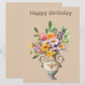 Fleurs dans Vase Carte Plat Anniversaire (Devant / Derrière)