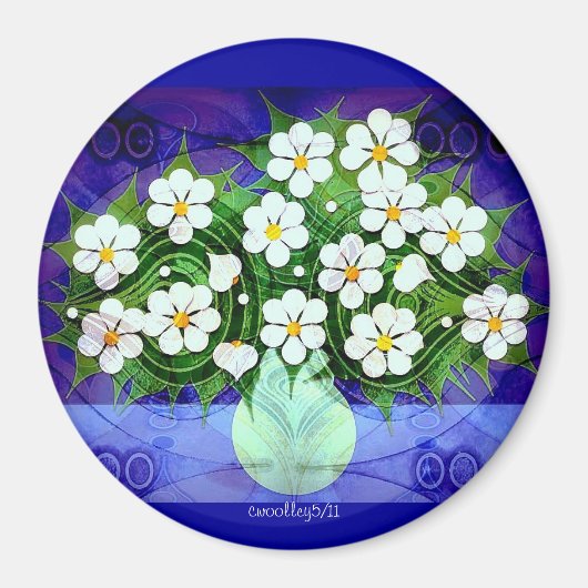 Fleurs Dans Vase Verte Au Magnet De Minuit (Devant)