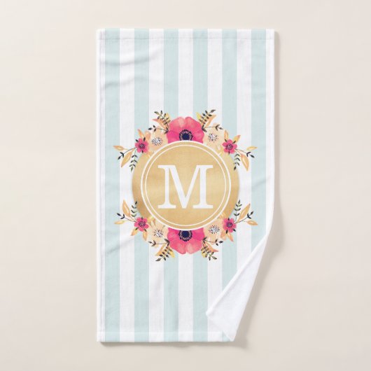 Fleurs d'aquarelle à la menthe Faux or Monogramme (Serviette à main)
